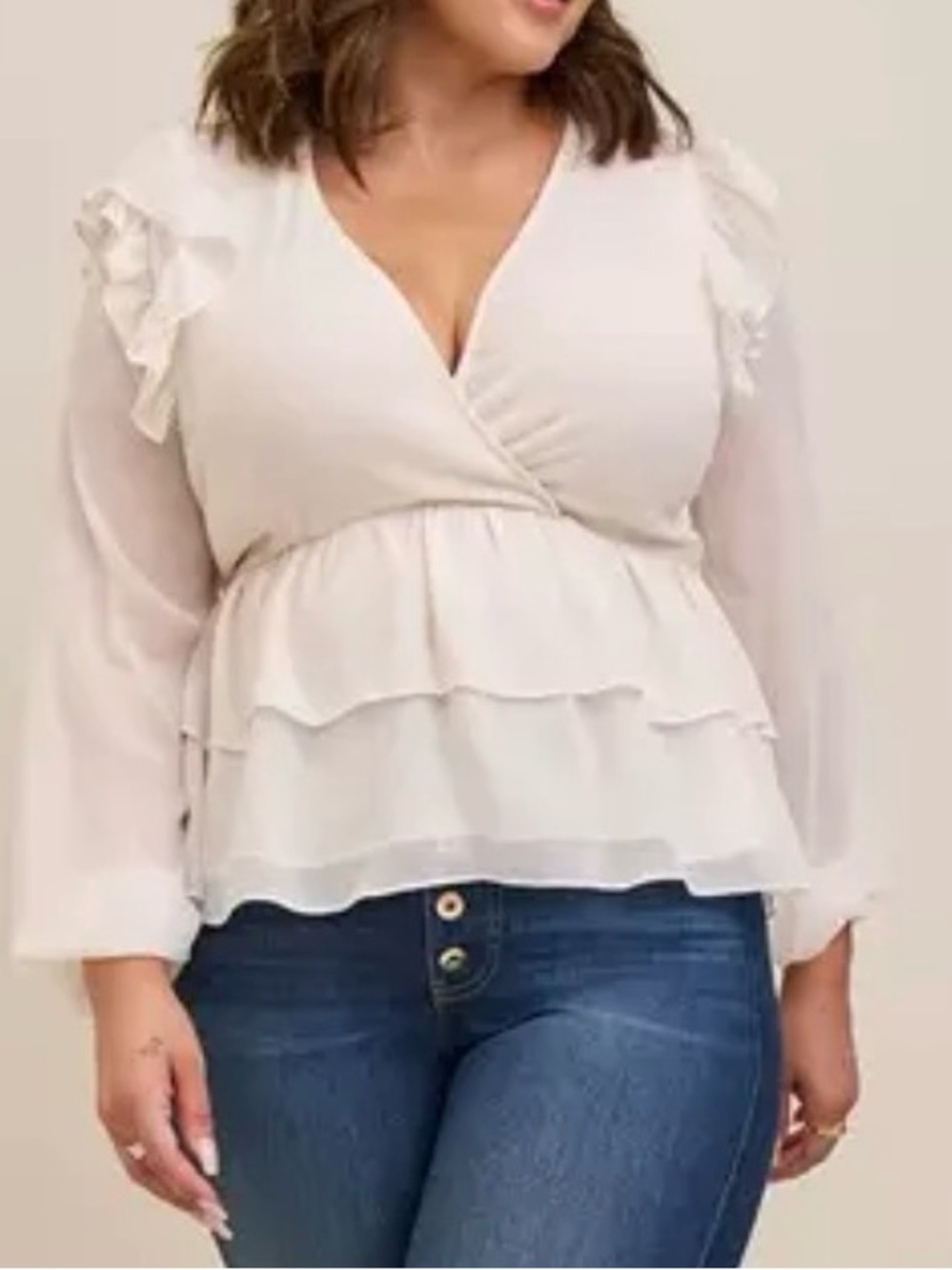 TORRID Blush Long sleeved Chiffon Ruffled Top